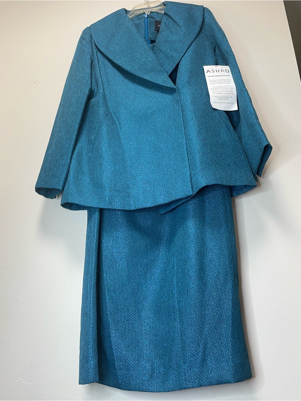 NWT ASHRO Teal Blue Peplum Jacket & Skirt Suit Set Size 10 Church Wedding@